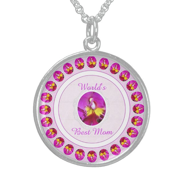 Pink Yellow Cattleya Orchid Mother's Day Necklace (Front)