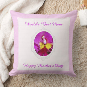 Pink Yellow Cattleya Orchid Mother's Day Pillow