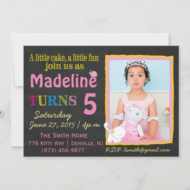 Pink & Yellow Chalkboard Invitation (Front)