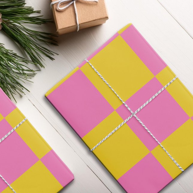Pink Yellow Checkered Pattern Wrapping Paper Sheets (Creator Uploaded)