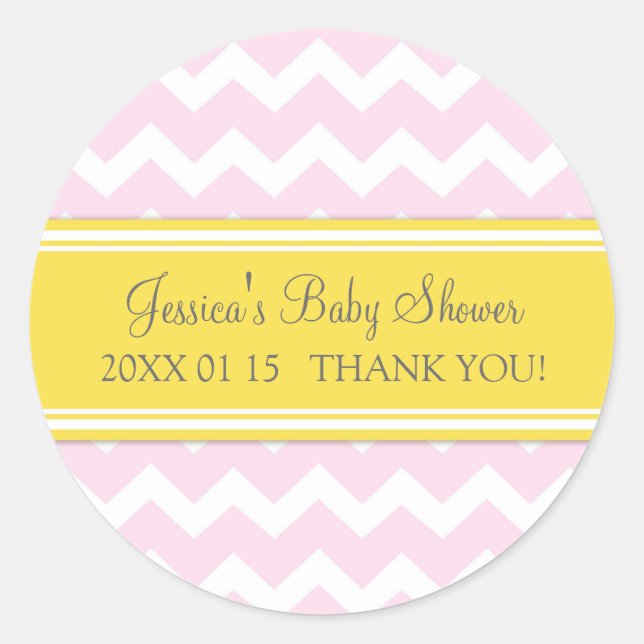 Pink Yellow Chevron Baby Shower Favor Stickers (Front)