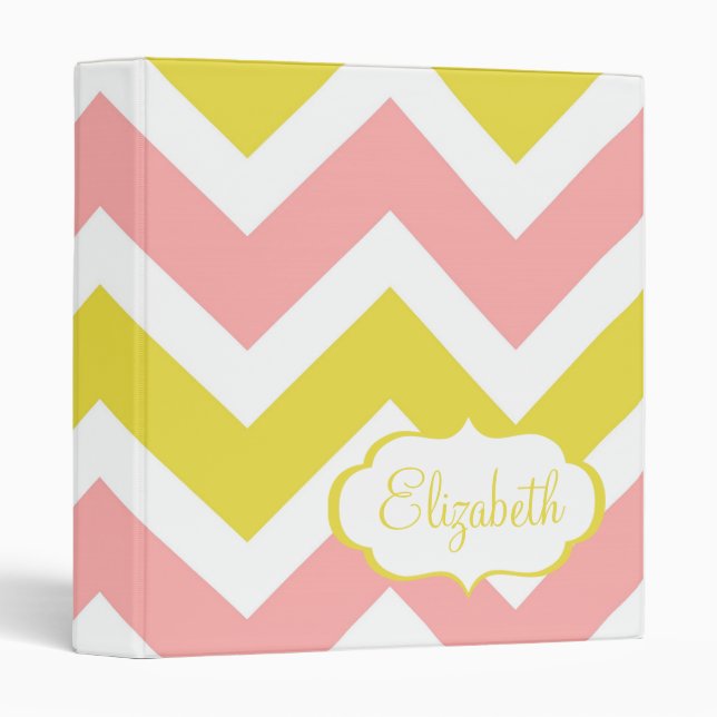 Pink & Yellow Chevron Custom Name Binder (Front/Spine)