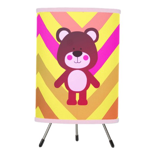 Pink  Yellow Chevron Teddy Bear Tripod Lamp