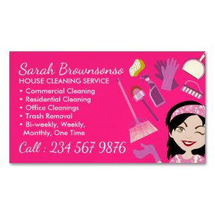 Pink Yellow Cleaning Janitorial Lady Tile Washing Business Card Magnet