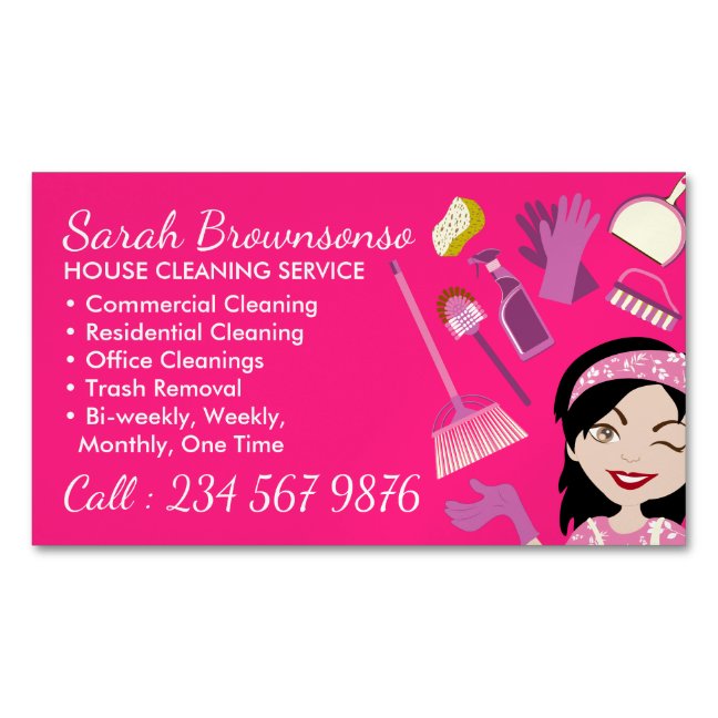 Pink Yellow Cleaning Janitorial Lady Tile Washing Business Card Magnet