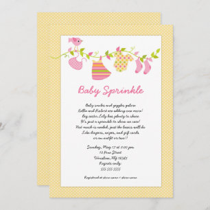 Pink Yellow Clothesline baby sprinkle invitations
