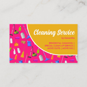 Pink Yellow Color House Cleaning Tools Business Card