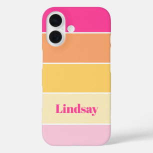 pink yellow Custom Summer Color Block Stripes iPhone 16 Case