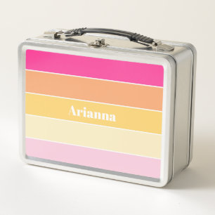 Pink Yellow Custom Summer Color Block Stripes Metal Lunch Box