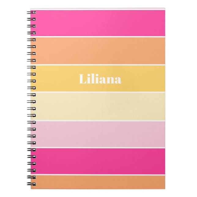 Pink Yellow Custom Summer Color Block Stripes Notebook (Front)