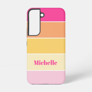 pink yellow Custom Summer Color Block Stripes Samsung Galaxy S22 Case