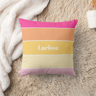 Pink Yellow Custom Summer Color Block Stripes Throw Pillow
