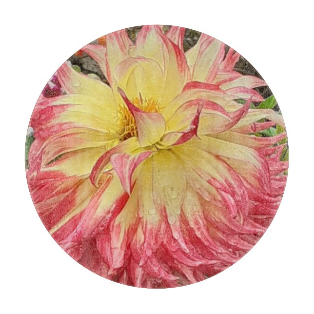 Pink & Yellow Dahlia Cutting Board (Front)