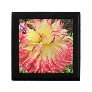 Pink & Yellow Dahlia Wooden Jewelry Box