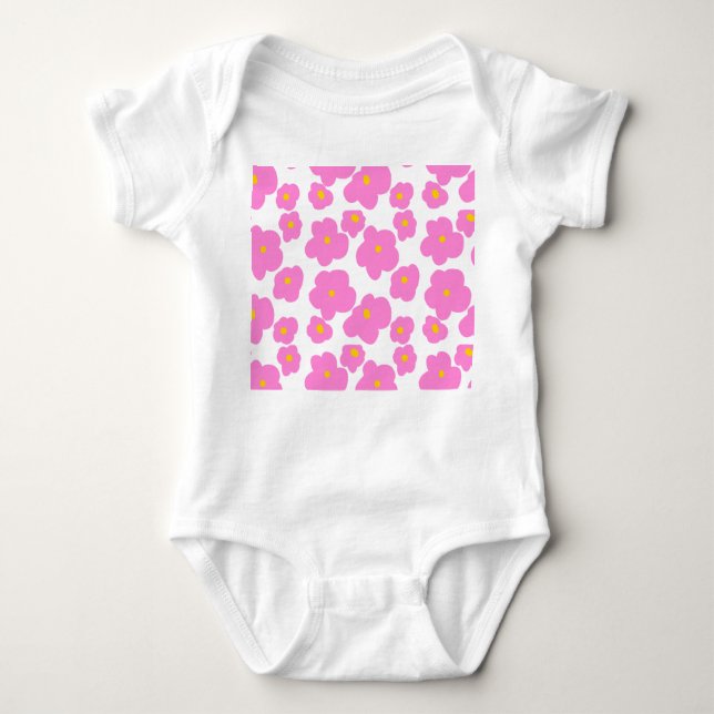 Pink yellow daisy flower modern elegant pattern  baby bodysuit (Front)