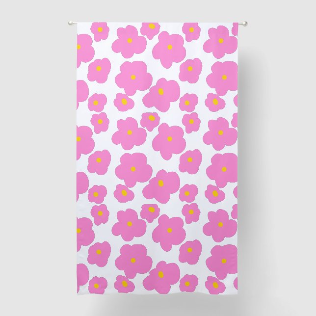 Pink yellow daisy flower modern elegant pattern  blackout curtains (Front)