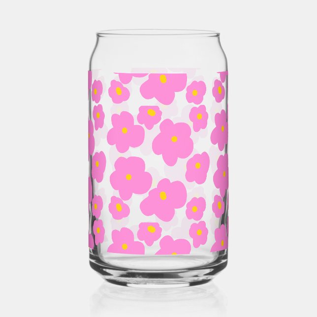 Pink yellow daisy flower modern elegant pattern  can glass (Front)
