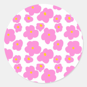 Pink yellow daisy flower modern elegant pattern classic round sticker