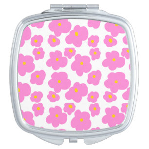 Pink yellow daisy flower modern elegant pattern  compact mirror