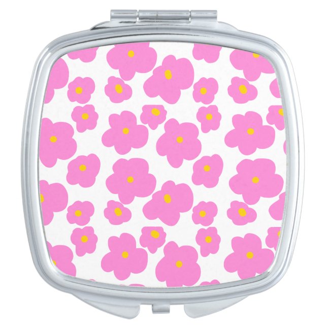 Pink yellow daisy flower modern elegant pattern  compact mirror (Front)
