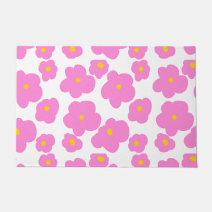 Pink yellow daisy flower modern elegant pattern doormat