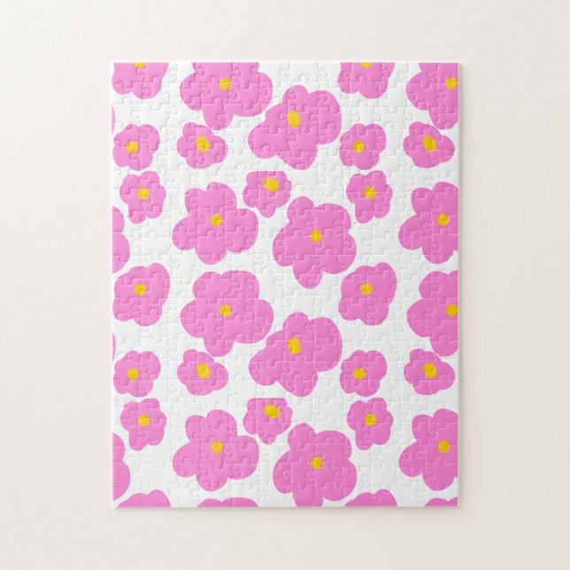 Pink yellow daisy flower modern elegant pattern  jigsaw puzzle (Vertical)