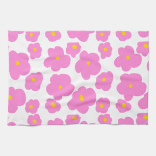 Pink yellow daisy flower modern elegant pattern  kitchen towel