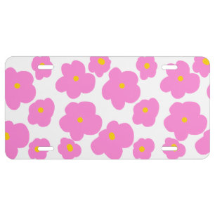 Pink yellow daisy flower modern elegant pattern  license plate