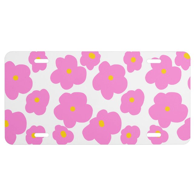 Pink yellow daisy flower modern elegant pattern  license plate (Front)
