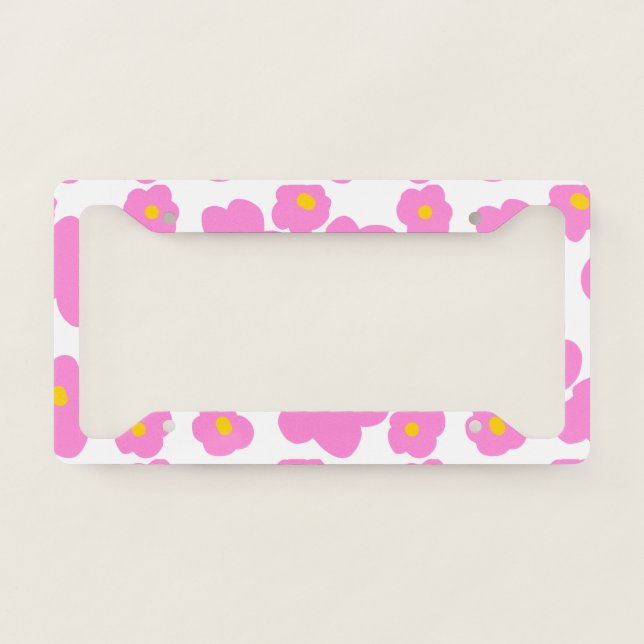 Pink yellow daisy flower modern elegant pattern  license plate frame (Front)