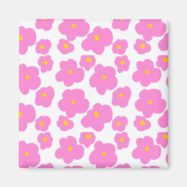 Pink yellow daisy flower modern elegant pattern  magnet (Front)