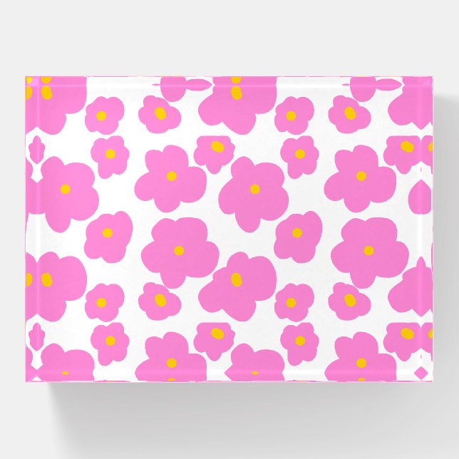 Pink yellow daisy flower modern elegant pattern  paperweight (Front)