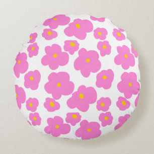 Pink yellow daisy flower modern elegant pattern  round pillow