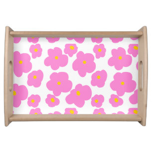 Pink yellow daisy flower modern elegant pattern serving tray