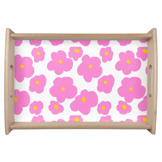 Pink yellow daisy flower modern elegant pattern  serving tray (Front)