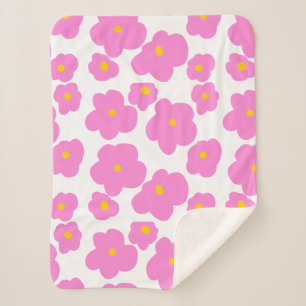 Pink yellow daisy flower modern elegant pattern sherpa blanket