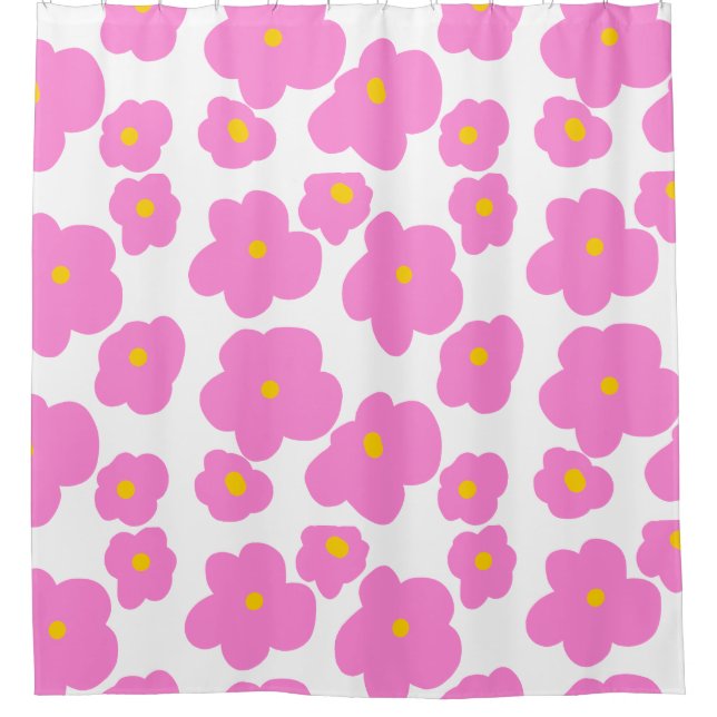 Pink yellow daisy flower modern elegant pattern  shower curtain (Front)