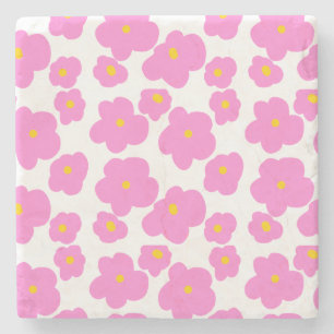 Pink yellow daisy flower modern elegant pattern stone coaster