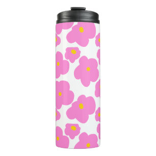 Pink yellow daisy flower modern elegant pattern  thermal tumbler