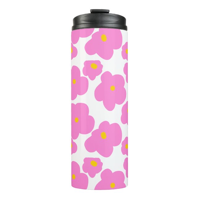 Pink yellow daisy flower modern elegant pattern  thermal tumbler (Front)