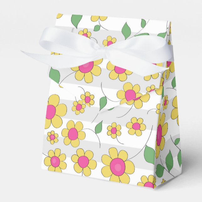 Pink yellow daisy flower spring kids doodles  favor boxes (Front Side)