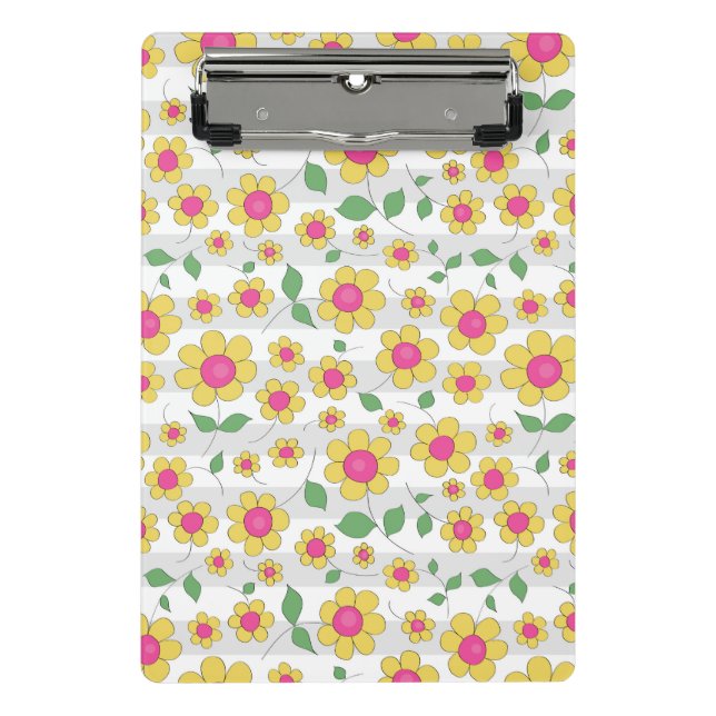 Pink yellow daisy flower spring kids doodles  mini clipboard (Front)