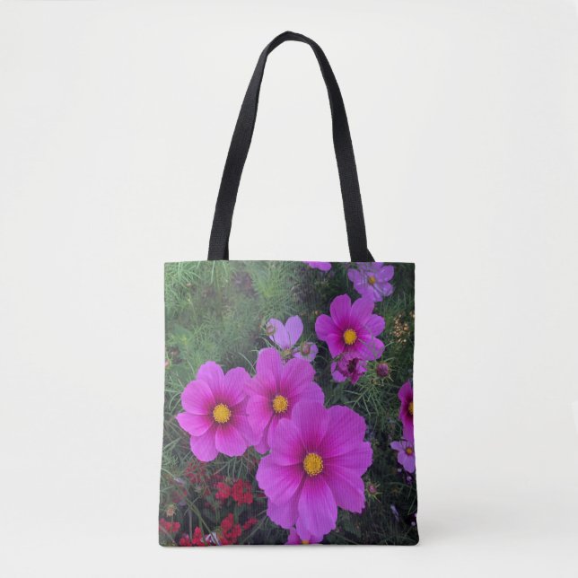 Pink & Yellow Daisy Flower Tote Bag (Front)