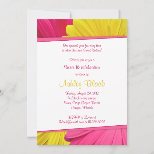 Pink Yellow Daisy Sweet 16 Birthday Invitation