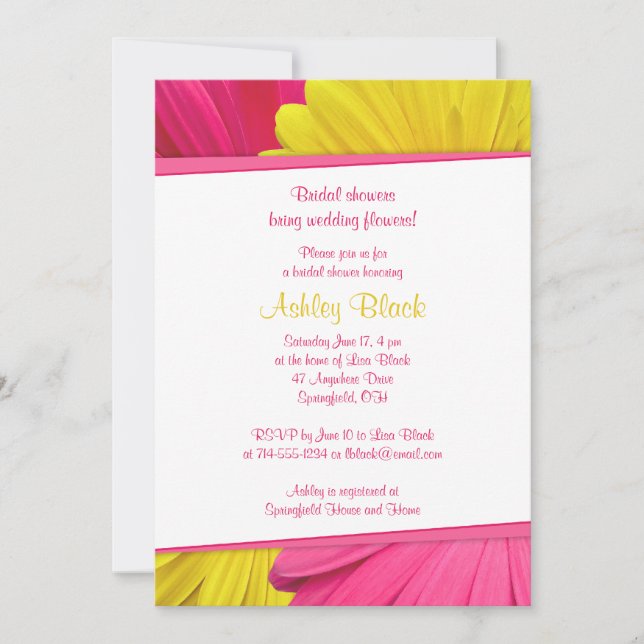 Pink Yellow Daisy Wedding Bridal Shower Invitation (Front)