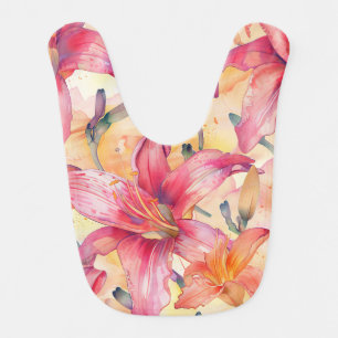 Pink Yellow Daylilies Baby Bib