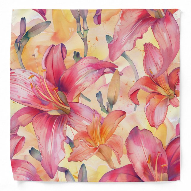 Pink Yellow Daylilies Bandana (Front)