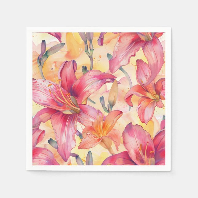 Pink Yellow Daylilies Napkins (Front)