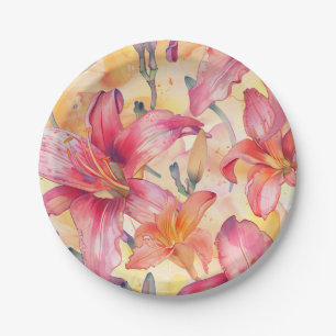 Pink Yellow Daylilies Paper Plates