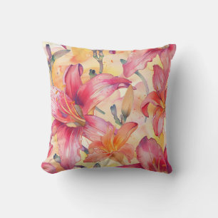 Pink Yellow Daylilies Throw Pillow